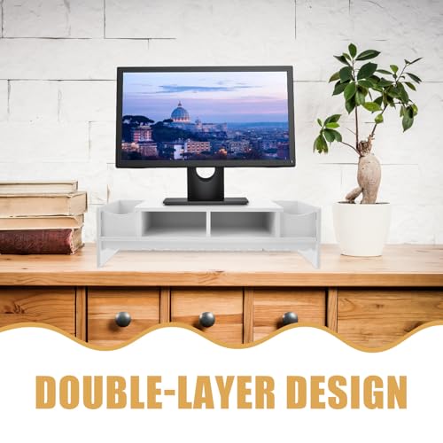 Support écran PVC blanc réhausseur moniteur et rangement bureau - 8