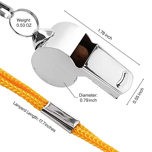 image for LotFancy Whistles with Lanyard, 7 Pack of Stainless Steel Metal Refere