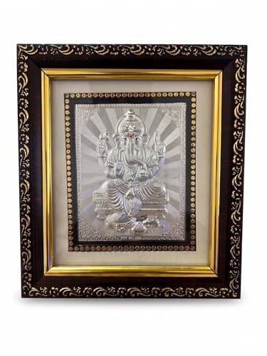 Image of Silver Coating Ganesh Frame | Divine Home Decor | Wall Mount Square Photo Frame for Gift, Wooden PhotoFrame for Temple | tabletopframe (5 inch x 5.50 inch Inch)