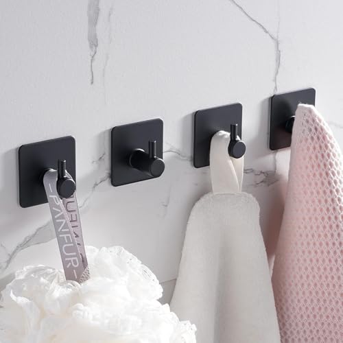 Handtuchhalter Ohne Bohren,Handtuchhaken 4er Stück Klebehaken Edelstahl Badezimmer Handtuchhalter, wasserfeste Klebehaken, Selbstklebende Wandhaken als Handtuchhaken ohne Bohren, Ideal für Badzimmer