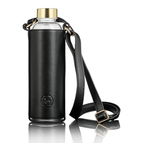 botty bag® Designer Flaschentasche - Glasflasche 550 ml - Bottle Bag Getränkehalter - Wasserflasche für unterwegs - Umhängetasche für Glasflasche Set