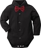 A&J DESIGN Baby Boy Button Down Shirt Dress Bodysuit Formal Long Sleeve One Piece Gentlemen Wedding Romper 6-9 Months Black
