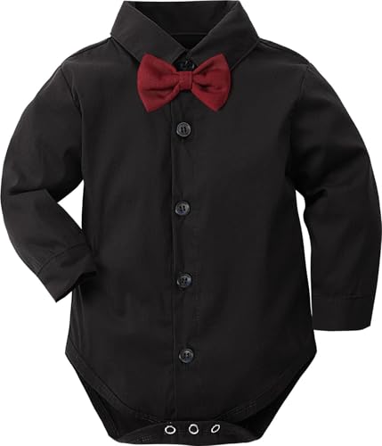 A&J DESIGN Infant Baby Boys Dress Shirt Bodysuit Gentleman Formal Wedding Long Sleeve Rompers