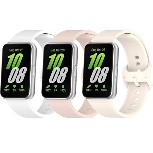 HAOZHI 3Peças Pulseiras Compatível com Samsung Galaxy Fit 3,Bracelete Pulseira Correia de Silicone para Samsung Galaxy Fit3 (Branco+Rosa Nebulosa+Luz Estelar)