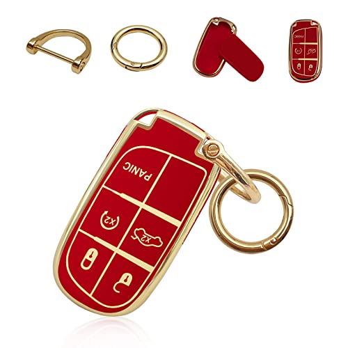 RBOKO for Jeep Key Fob Cover Keychain Soft Full Protection Key Case Shell, Car Accessories for Man,Girls, Women, Compatible with Jeep Smart Key 3 4 5 Buttons Protector(Red)