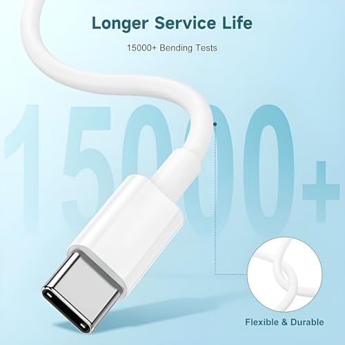 Image of 60W Fast Charger Cable for Iphone 15 /15 Plus /15 Pro Max, MacBook, Samsung S24 ultra /S24 Plus /S23 Ultra /S22 /S23 Fe 5G,S21 fe, Nothing phone 2a /2 /2a Plus, Galaxy Tab /Pad, USB C 60 w Charging Cord, White