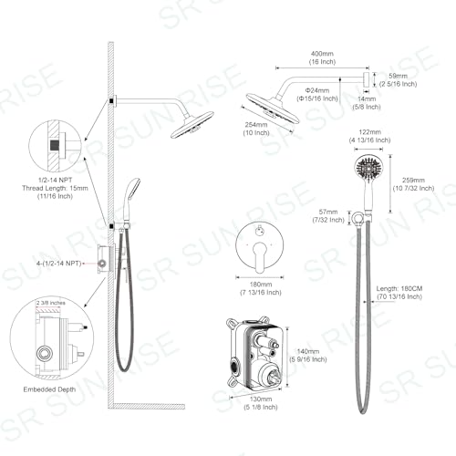 SR SUN RISE Shower System - 8 Functions 10 Inches Rain Shower Head Faucet- 6 Setting Headheld Shower Head Set- Valve Included Polished Chrome by SR SUN RISE - Image 9