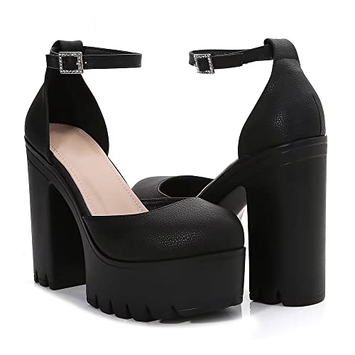 Hee grand Women's Platform Heeled Sandals Closed Round Toe Ankle Buckle Strap Chunky High Heels Mary Janes Punk Style Pumps Fashion Party Shoes2