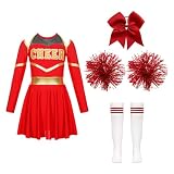 Freebily Enfant Fille Justaucorps Gym Danse Hip Hop Chaussettes Robe Pom Pom Girls Jazz Costume Danse Performance 5 16 Ans Cheer Rouge F 9 10 ans