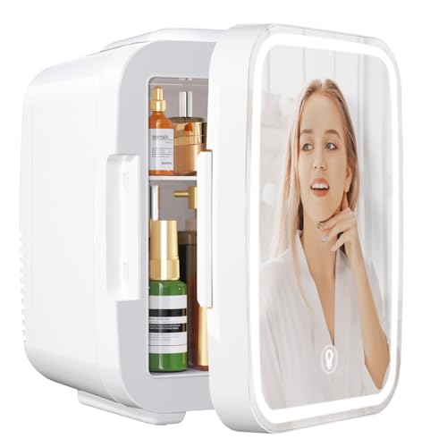 YASHE Mini Nevera para Dormitorio, Skincare Nevera con Espejo