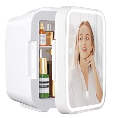 YASHE Mini Nevera para Dormitorio, Skincare Nevera con Espejo LED, Pequeña Nevera de 4L Portátil, Calentador y Enfriador Termoeléctrico 220V AC / 12V DC para Coche, Oficina, Dormitorio (blanca) | Ya disponible en tu tienda friki favorita! En mundofriki.es!