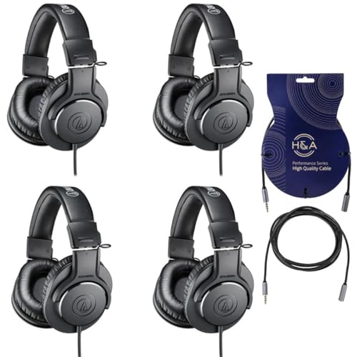 Audio-Technica ATH-M20x �v���t�F�b�V���i�����j�^�[�w�b�h�z�� 4�p�b�N 96dB, 15-20kHz, �u���b�N�o���h�� H&A 2X H&A 3.5mm�I�XTRRS����3.5mm���X�w�b�h�Z�b�g�����P�[�u�� 6�C���`