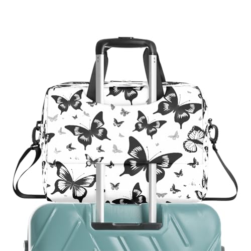 Maletín negro para laptop con diseño Animal Butterfly y correa ajustable miniatura 6