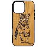 utaupia Cover per iPhone 16 Pro Max in Legno Naturale Silicone Gatto Donna Nero e Bianco Carino Etnico Disegno Telefono Piccolo 256GB 4G