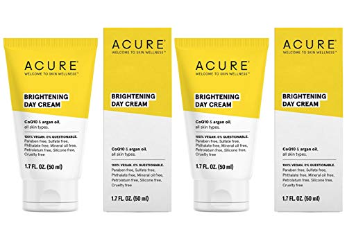 Acure Brilliantly Brightening Day Cream (Pack Of 2) with Gotu Kola Stem Cells, Chlorella Growth Factor, Aloe Vera Juice, Safflower Seed Oil and Red Mandarin Oil, For Normal To Dry Skin, 1.75 Fl. Ounce