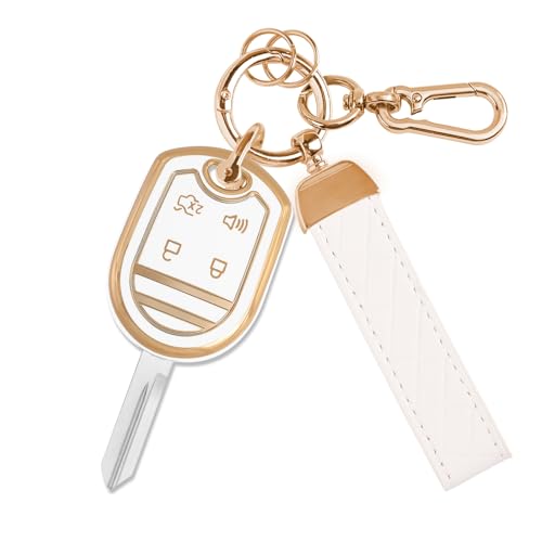 Rislobx Key Fob Cover Fit for Ford TPU Car Key Case Protector with Keychain for Ford Explorer Mustang Escape Fusion Focus Flex (4 Buttons G-White)