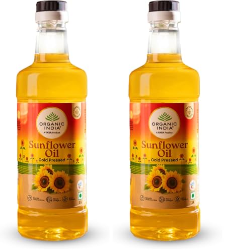 Image of Organic India Sunflower Oil, 1000ml | Lab Tested on 250+ Parameters | Certified Organic| Cold Pressed Oil with Natural Flavours and Aroma | Extracted from Organically Grown Sunflower Seeds (Pack of 2)