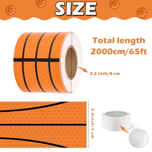 Image of BeYumi Basketball Sport Border Trim - 65ft Back to School Basketball Patterned Straight Rolled Border Trim Orange Basketballs Die Cut Sports Bulletin Board Party School Classroom Chalkboard Wall Decor