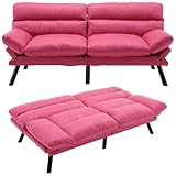 71' Futon Couch Bed with Mattress Included,Convertible Folding Sleeper Sofa Bed with Adjustable Backrests,Modern Loveseat Sleeper for Living Room Bedroom Small Space Home Office (Hot Pink) (Hot Pink)