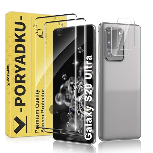 JavoYion 2+2 Pack for Samsung Galaxy S20 Ultra Screen Protector and Camera Protector Fingerprint Support Bubble-Free Case Friendly 9H Hardness Clear Glass for Galaxy S20 Ultra