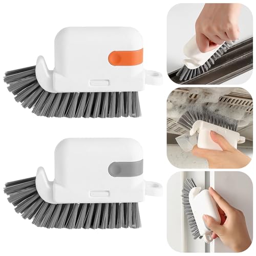 Mesen 3-in-1-Rillen-Reinigungsbürste für Fensterschiene, Multifunktions Fugenreinigungsbürste mit harten Borsten, Fugenreiniger Griffbürste für Fenster Küchen Badezimmer (Orange + Grau)