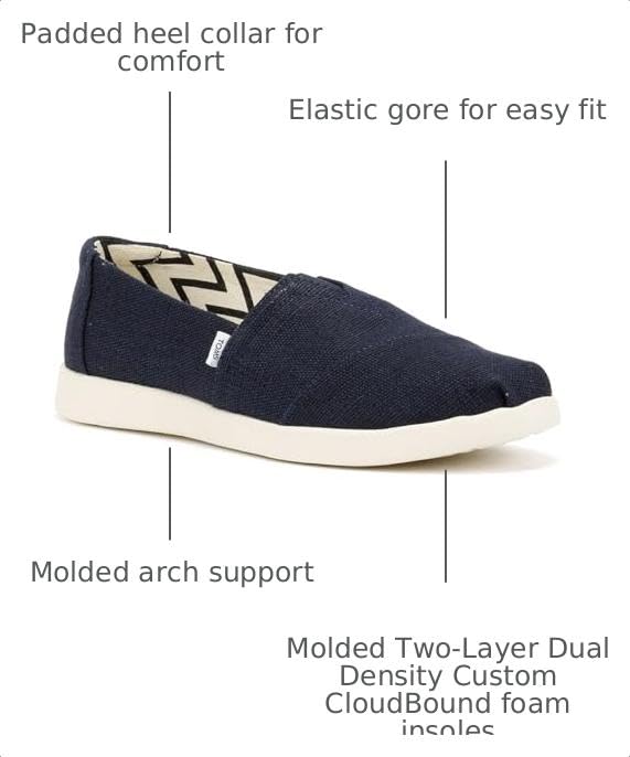 Image of TOMS Women's Alpargata Plus Slip On Espadrille, Textile Upper, Relaxed Fit, CloudBound Insole, Stretchy Easy On and Off