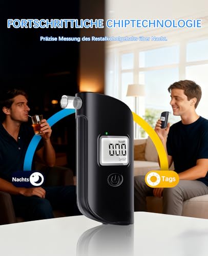 JICICUXI Alkoholtester Polizeigenau, Tragbarer Promillemessgerät, Professioneller Alkoholmessgerät mit 30 Mundstücken, Alkohol Tester mit Digitaler LCD-Anzeige für Familienfeier