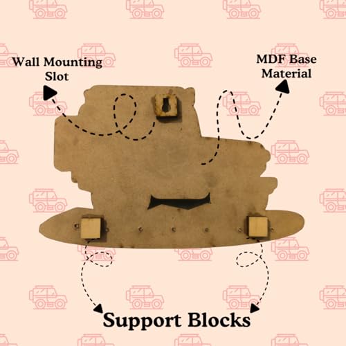 Image of Jeep Key Holder for Wall - Yellow Off‑Road Car Wooden Key Hanger with 7 Metal Hooks - MDF Wall Mounted Key Stand & Entryway Organizer for Kids Room and Home Decor Gift