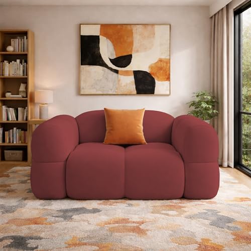 Image of Casaliving Vetras Modern Velvet Bubble Cloud Sofa, Tufted Design Upholstered 1 Seater Sofa Set for Living Room, (Maroon Colour) Premium Velvet Fabric Sofa