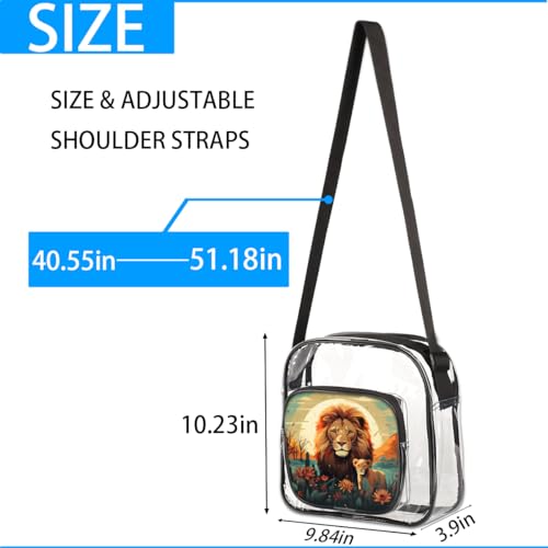 Clear Crossbody Bag Stadium Approved Lion Transparent Bag for Festivals, Sports Events, Concerts,Beach Bag for Women Men Lions Resting Clear Purse with Front Pocket Messenger Bag with Adjustable Strap3
