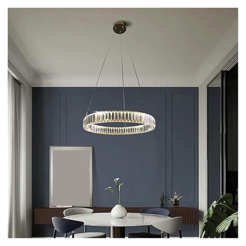 Éclairage en cristal moderne 1 anneau suspension LED plafonnier rond lustre de salon