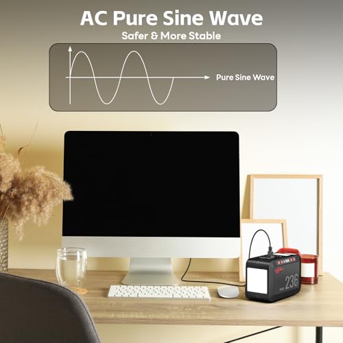 POWSTREAM - 300W solar power plant, 236Wh portable power station with 60W foldable solar panel included, pure sine wave solar power source for camping and