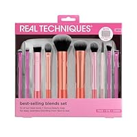 Real Techniques Blends Set, 10-Piece Makeup Brush Collection with Beauty Bag for Face and Eye, Use with Liquid, Cream, or Powder, Vegan, Cruelty-Free, Travel-Friendly, Easy to Clean