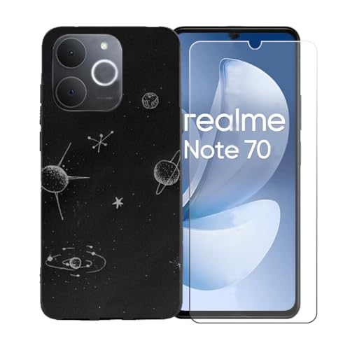 CongJiaLingXi�P�[�X�K�p�� Realme Note 70T (6.74") + �������ꂽ�K���X�X�N���[���v���e�N�^�[�A�_��ȃV���R�[���V�F���o���p�[TPU�ی�J�o�[�̂���,BST14
