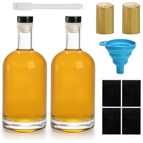 Hacaroa 2 Pack Heavy Base Glass Liquor Bottles, 25 Oz (750ml) Nordic Vodka Bottles with T-Top Cap for Homebrewing, Whiskey, Sauces, Syrups Cover