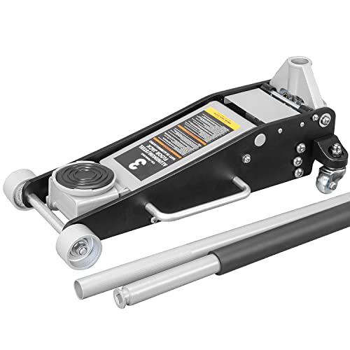 Wolf Hydraulic Low Profile Aluminum And Steel Racing Floor Jack With Dual Piston Quick Lift Pump, 3 Ton (6,000 Lb) Capacity, Black, Wft830011Lb #TOP1