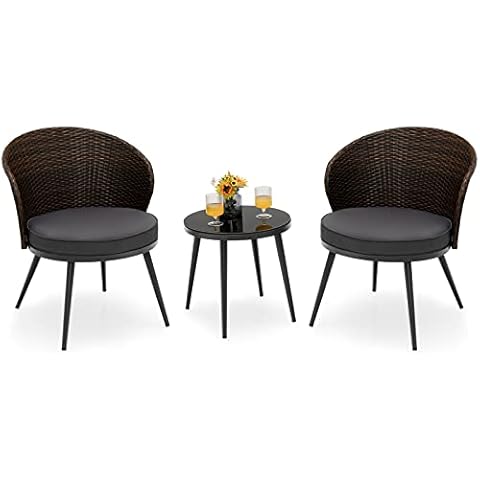 COSTWAY 3 Piece Rattan Bistro Set with Cushions Cover