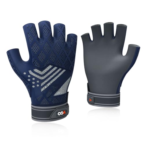 Vgo... Guantes de trabajo Antivibración de medio dedo, guantes de mecánico sin coser Guantes de almacenista multifunción, 1 par