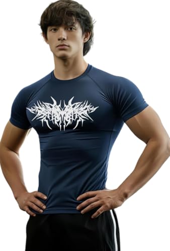 Image of Men Polyster Lycra Printed Half Sleeves Compression T-Shirt for Gym