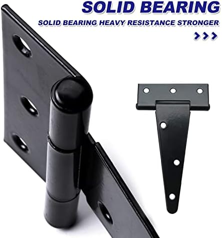 4pcs T Gate Door Hinges, 3inch Black Garden Gate Shed Hinges Heavy Duty Metal T Strap Tee Hinge with Screw for Wooden Shed Gates Barn Windows