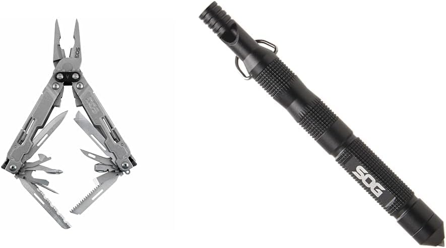 SOG PowerAccess Deluxe Multi-Tool - 21 Stainless Steel Specialty Tools, Compound Leverage Pliers, Nylon Sheath & Flint Survival & Defense Tool Safety Whistle