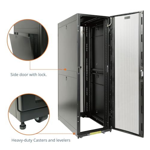 Image of Tecmojo 42U Server Rack Cabinet - PRE-Assembled 24inch Width 48inch Depth IT Network Equipment Cabinet Rack Enclosure with Casters - 3000lbs Weight Capacity(06Black)