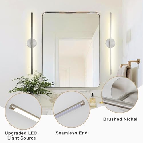 Image of Brushed Nickel Bathroom Light Fixtures Over Mirror 36 Inch, 26W 360 Rotatable Dimmable 4000K LED Vanity Light Bar, Modern Bathroom Vanity Lights Above Mirror