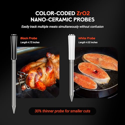 Wireless Meat Thermometer - 5G Wi-Fi and 5.4 Bluetooth Meat Thermometer Digital Wireless for Grilling and Smoking with IP67 Dual Probes and Backlight LCD Display for BBQ, Smoker, Oven, Grill