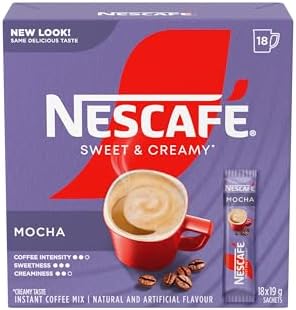 NESCAFE Sweet & Creamy Mocha Instant Coffee Mix, Single-serve Sachets Containing Coffee, Coffee Whitener & Sugar, Just Add Hot Water, 100% Responsibly Sourced Coffee, 342 g