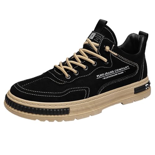 Non Slip Work Shoes for Men Lightweight Slip On Cushion Sneakers Comfortable Breathable Leather Lace Up Casual Sneakers