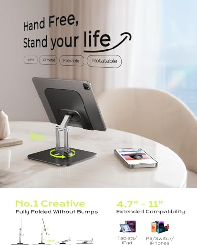 LISEN für Apple iPad Ständer Tablet Halterung Tisch, 360° Drehbare Faltbarer Tablet Halter Stand Stabil Schreibtisch Büro Zubehör Gadgets für iPad A16 Pro Air Mini Kindle Fire HD Samsung Lenovo Tab