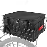 自転車用バスケット(カゴ) 自転車リアバスケット 後ろ固定式 後ろバスケット 軽量 大容量 簡単な組み立 ポータブル 軽快車用 荷台付折りたたみ 取り外し可能な防水ライナー付き