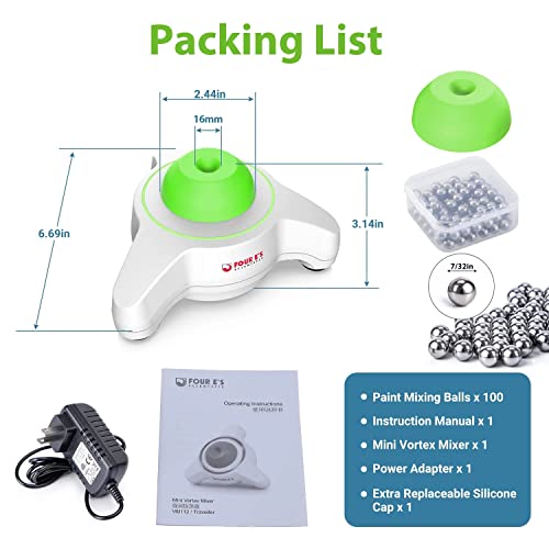 Mini Vortex Mixer - Four E's Scientific Lab Vortex Shaker With Extra Silicone Cap & 100Pcs 7/32In Mixing Balls, 5600Rpm, For Acrylic Miniature Hobby Model Paints, Green #TOP3