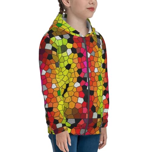 Colorful Tie Dye Stained Glass 1 Kids Pullover Hoodies Boys Zip Up Sweatshirts Girls Athletic Clothes with Pocket4